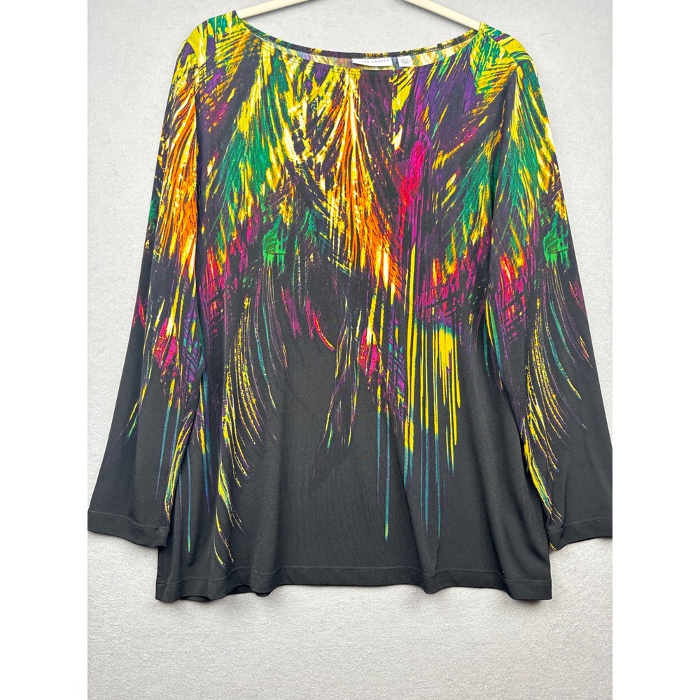 Susan Graver Liquid Knit Top Womens L Abstract Print Boat Neck Tunic